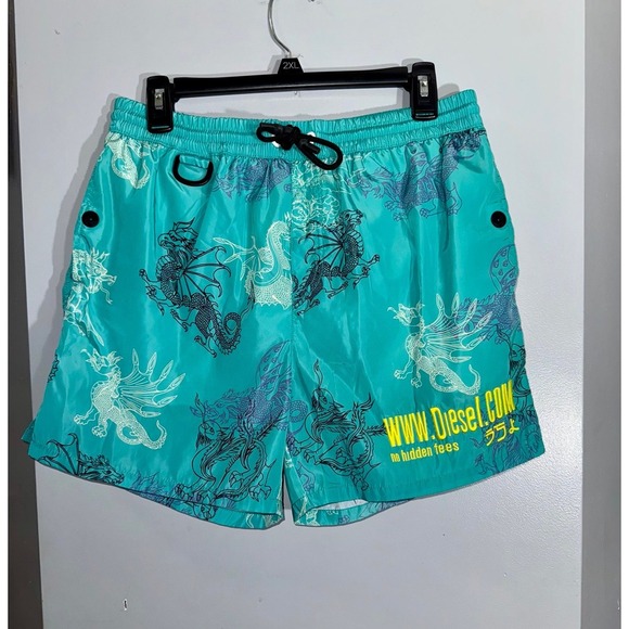 Diesel line blue‎ multicolored dragons swim trunks with snap pockets size medium - Picture 1 of 12